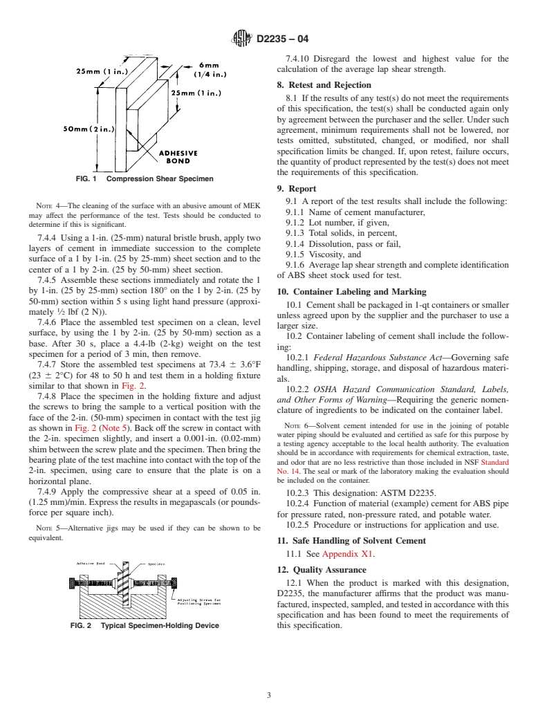 ASTM D2235-04 - Standard Specification for Solvent Cement for Acrylonitrile-Butadiene-Styrene (ABS) Plastic Pipe and Fittings