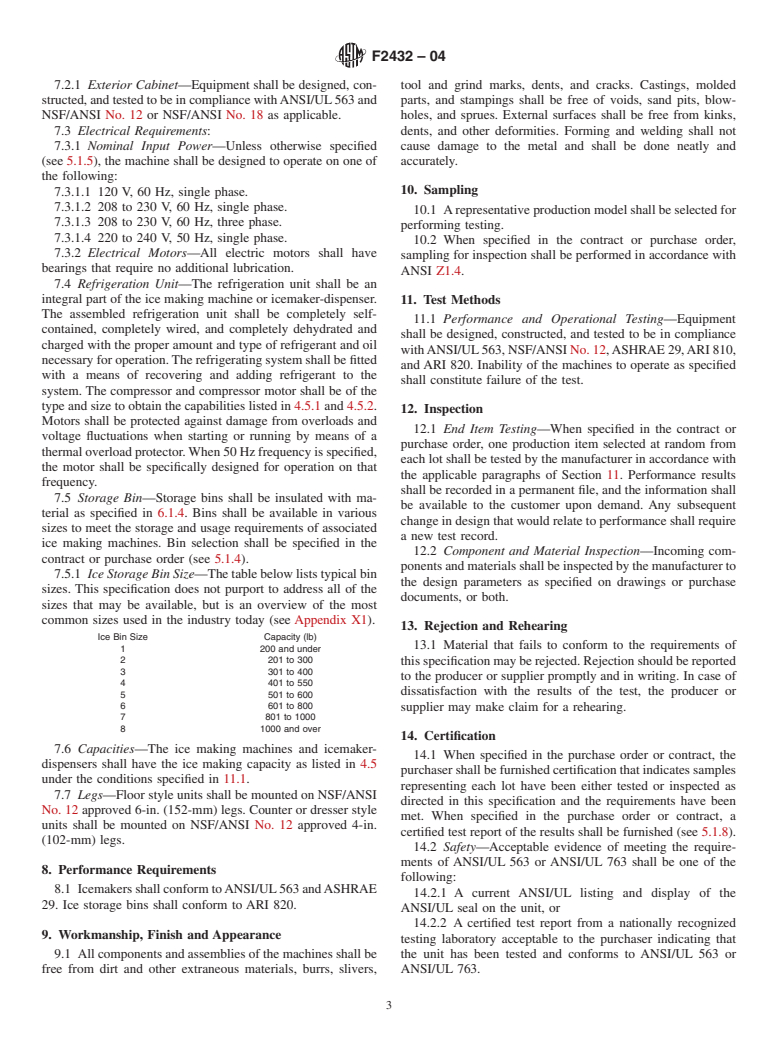 ASTM F2432-04 - Standard Specification for Ice Making Machines, Icemaker-Dispensers, and Ice Dispensing Equipment