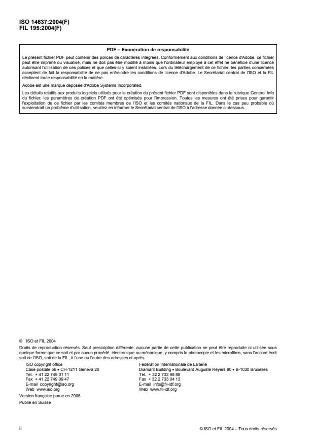 ISO 14637:2004 ISO 14637:2004 - Lait -- Détermination de la teneur en urée -- Méthode enzymatique par mesurage de pH différentiel (Méthode de référence) - Page 2 preview