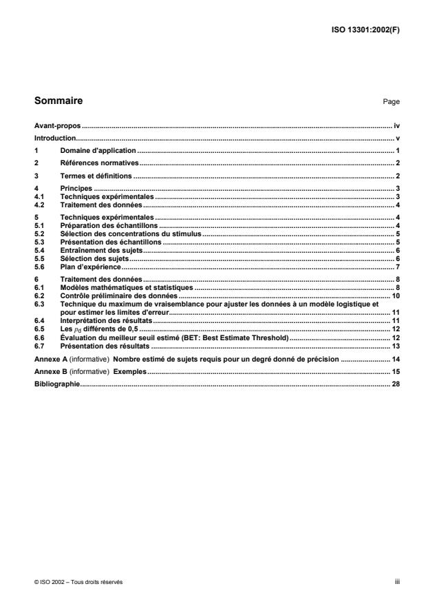 ISO 13301:2002 - Analyse sensorielle -- Méthodologie -- Lignes directrices générales pour la mesure des seuils de détection d'odeur, de flaveur et de gout par une technique a choix forcé de 1 parmi 3 (3-AFC)