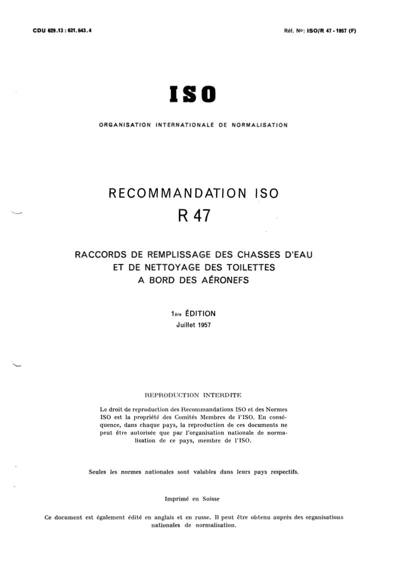 ISO/R 47:1957 - Withdrawal of ISO/R 47-1957
Released:7/1/1957