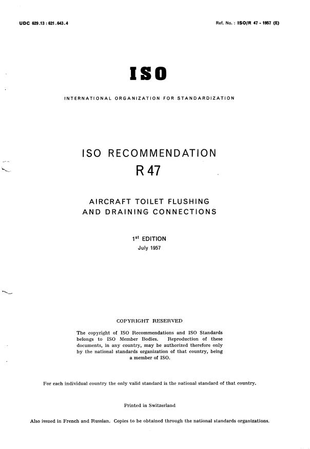 ISO/R 47:1957 - Withdrawal of ISO/R 47-1957