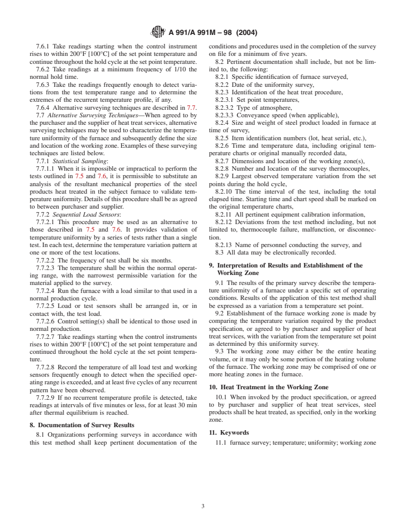 ASTM A991/A991M-98(2004) - Standard Test Method for Conducting Temperature Uniformity Surveys of Furnaces Used to Heat Treat Steel Products