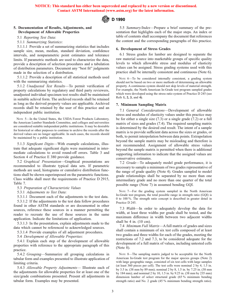 ASTM D1990-00e1 - Standard Practice for Establishing Allowable Properties for Visually-Graded Dimension Lumber from In-Grade Tests of Full-Size Specimens