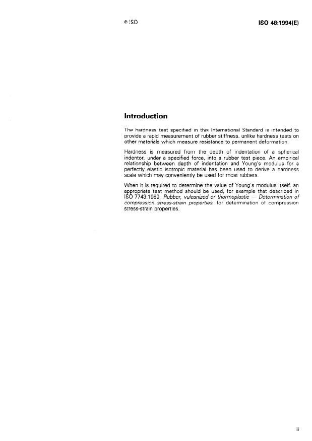 ISO 48:1994 - Rubber, vulcanized or thermoplastic -- Determination of hardness (hardness between 10 IRHD and 100 IRHD)