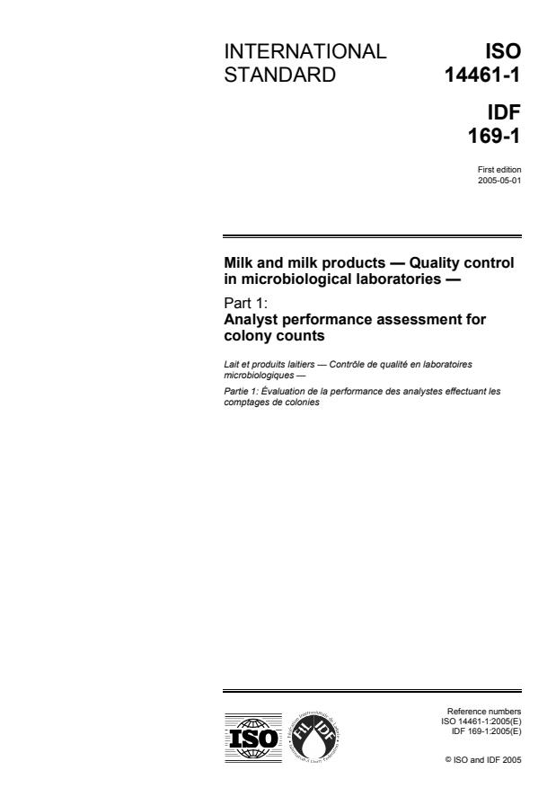ISO 14461-1:2005 - Milk and milk products -- Quality control in microbiological laboratories