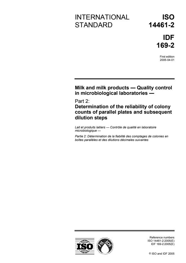 ISO 14461-2:2005 - Milk and milk products -- Quality control in microbiological laboratories