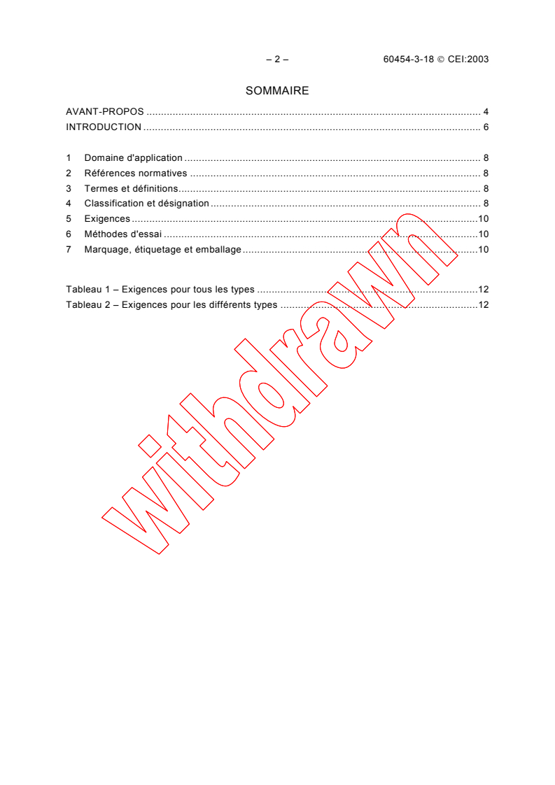 IEC 60454-3-18:2003 IEC 60454-3-18:2003 - Pressure-sensitive adhesive tapes for electrical purposes - Part 3: Specifications for individual materials - Sheet 18: Polypropylene film tapes with pressure-sensitive adhesive
Released:5/19/2003
Isbn:2831870429 - Page 4 preview