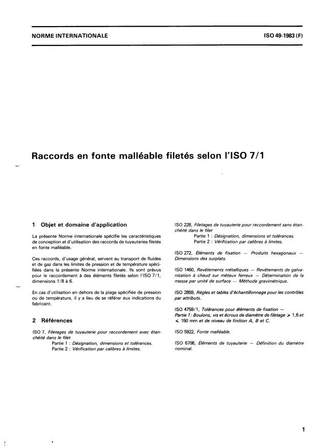 ISO 49:1983 - Raccords en fonte malléable filetés selon l'ISO 7/1