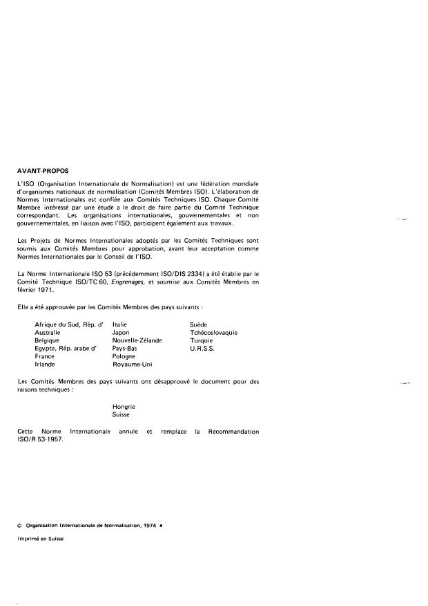 ISO 53:1974 ISO 53:1974 - Engrenages cylindriques de mécanique générale et de grosse mécanique -- Crémaillere de référence - Page 2 preview