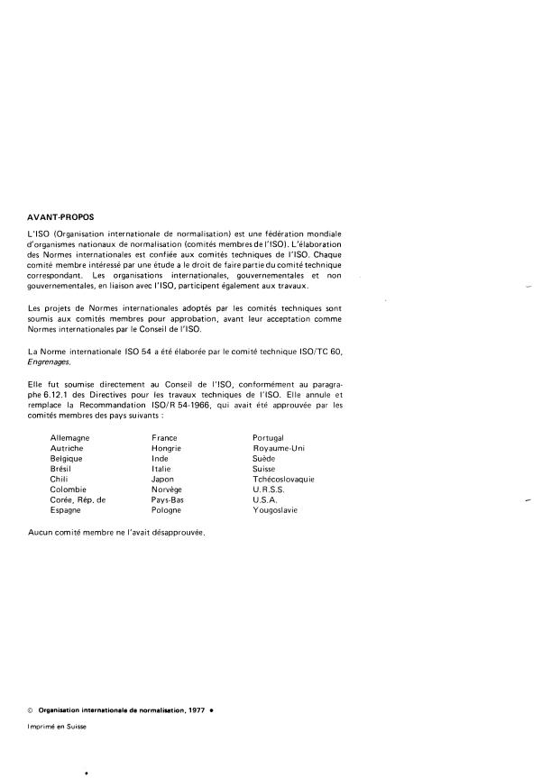 ISO 54:1977 ISO 54:1977 - Engrenages cylindriques de mécanique générale et de grosse mécanique -- Modules et diametral pitches - Page 2 preview