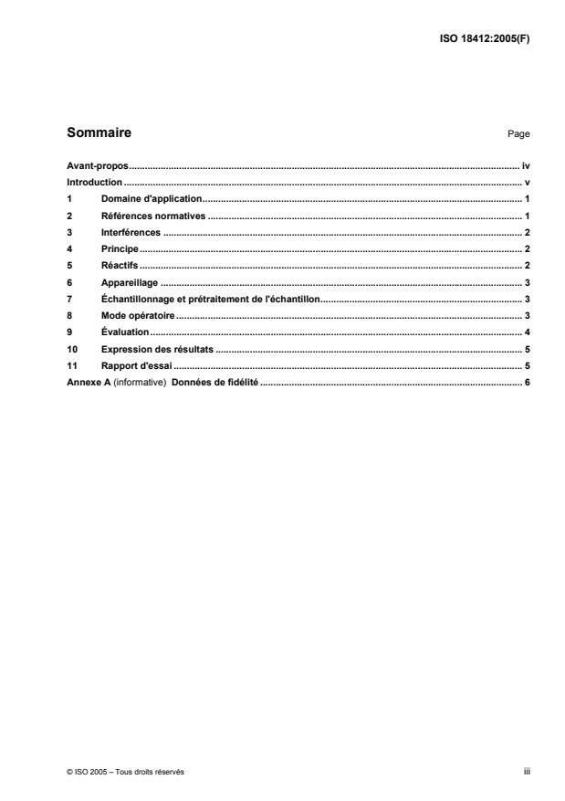 ISO 18412:2005 - Qualité de l'eau -- Dosage du chrome(VI) -- Méthode photométrique pour des eaux faiblement contaminées