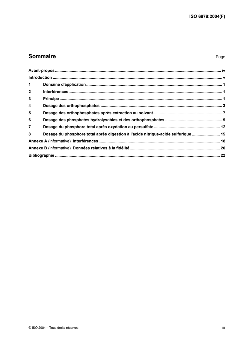 ISO 6878:2004 - Qualité de l'eau — Dosage du phosphore — Méthode spectrométrique au molybdate d'ammonium
Released:1/7/2005