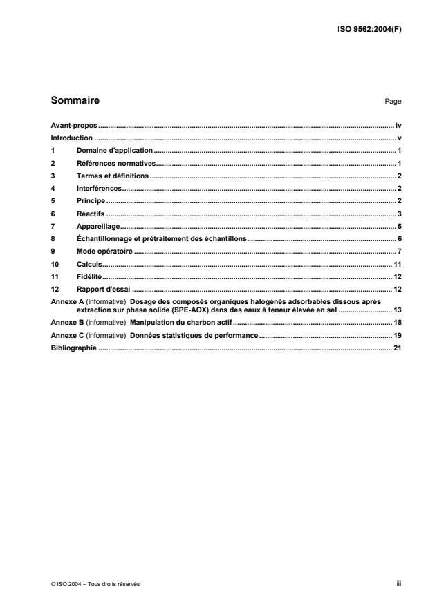 ISO 9562:2004 - Qualité de l'eau -- Dosage des composés organiques halogénés adsorbables (AOX)