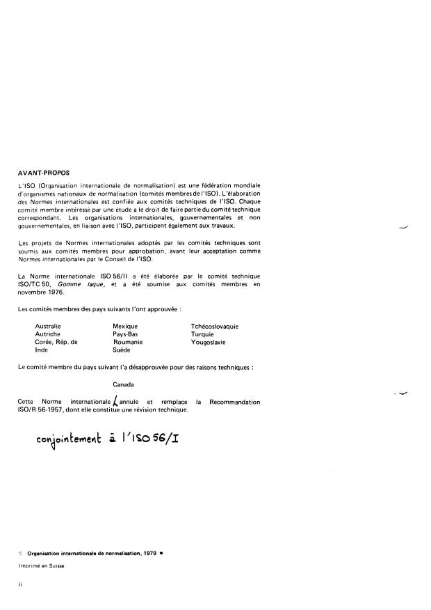 ISO 56-2:1979 ISO 56-2:1979 - Gomme laque en feuilles -- Spécification - Page 2 preview