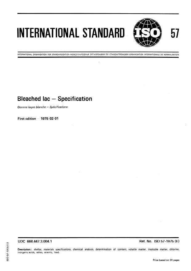 ISO 57:1975 - Bleached lac -- Specification