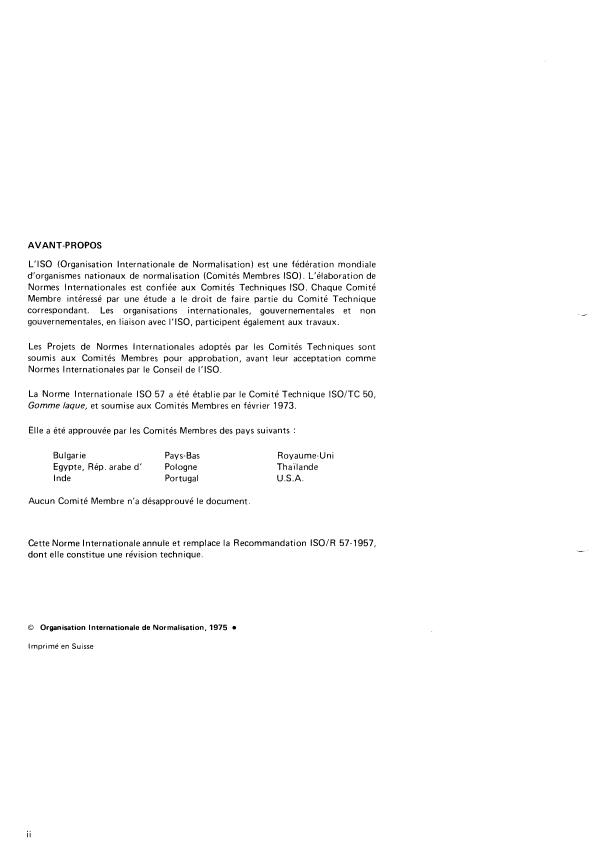 ISO 57:1975 ISO 57:1975 - Gomme laque blanche -- Spécifications - Page 2 preview