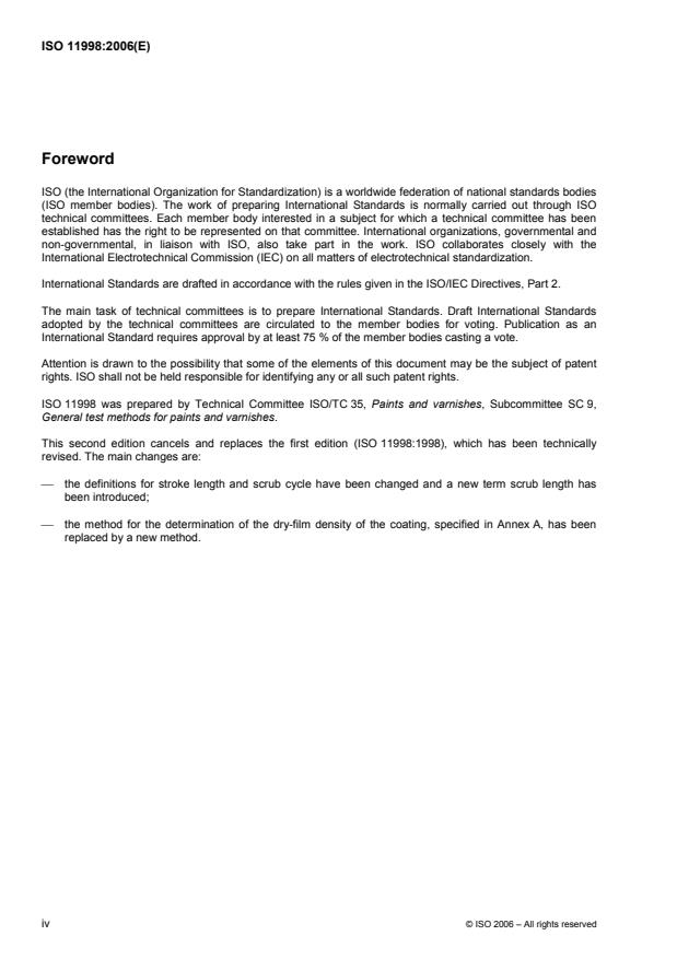 ISO 11998:2006 ISO 11998:2006 - Paints and varnishes -- Determination of wet-scrub resistance and cleanability of coatings - Page 4 preview