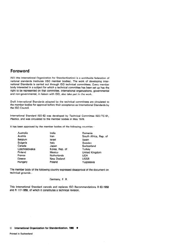 ISO 62:1980 ISO 62:1980 - Plastics -- Determination of water absorption - Page 2 preview