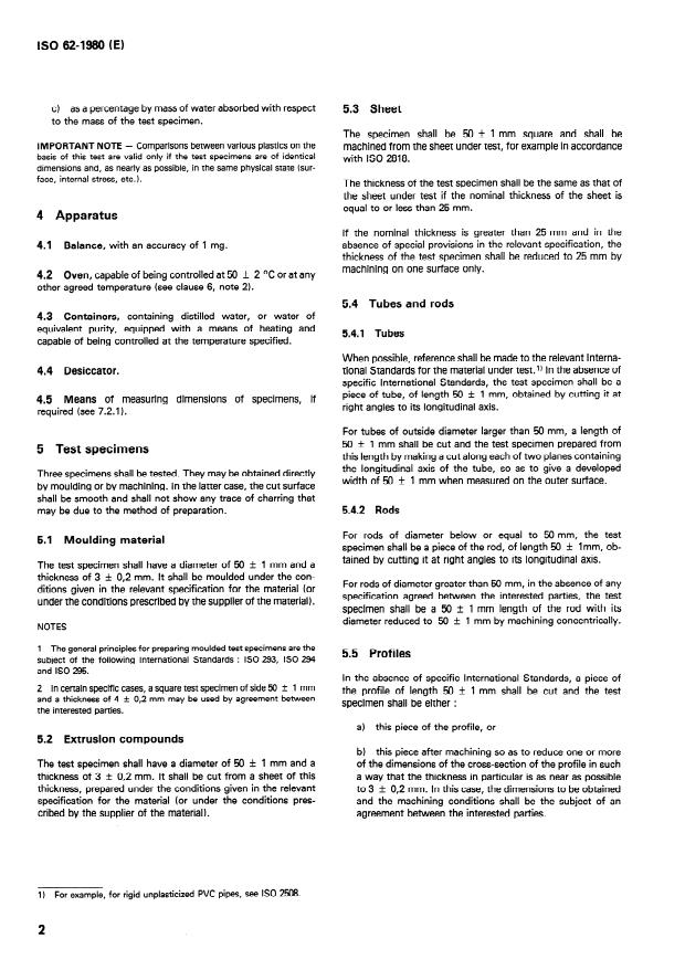 ISO 62:1980 ISO 62:1980 - Plastics -- Determination of water absorption - Page 4 preview