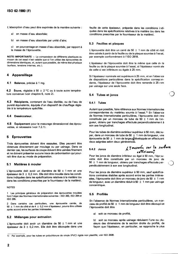 ISO 62:1980 ISO 62:1980 - Plastiques -- Détermination de l'absorption d'eau - Page 4 preview