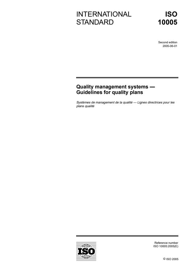 ISO 10005:2005 - Quality management systems -- Guidelines for quality plans