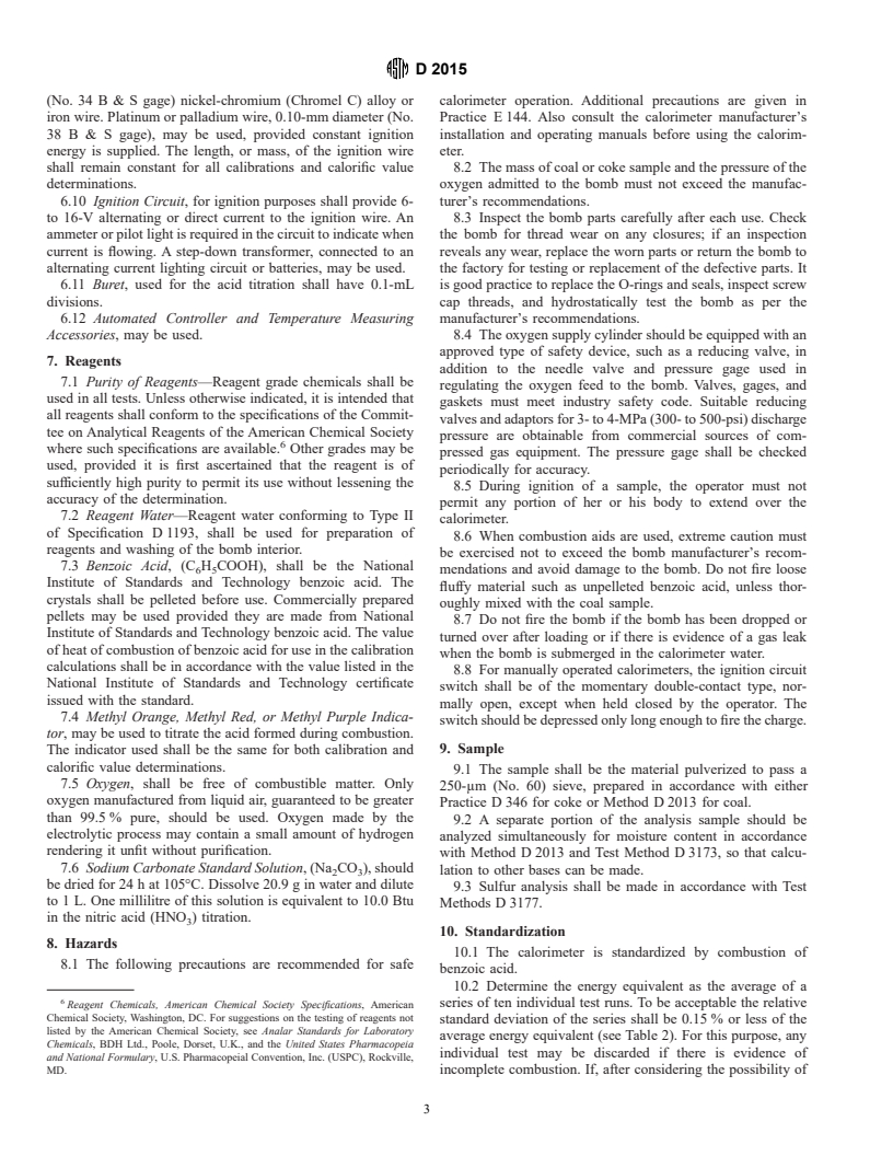 ASTM D2015-00 - Standard Test Method for Gross Calorific Value of Coal and Coke by the Adiabatic Bomb Calorimeter (Withdrawn 2000)