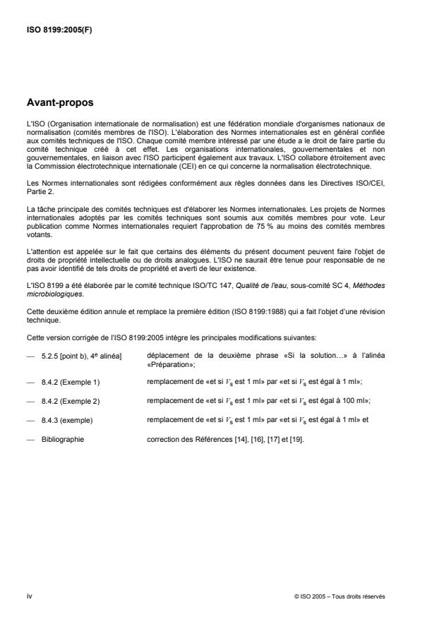 ISO 8199:2005 ISO 8199:2005 - Qualité de l'eau -- Lignes directrices générales pour le dénombrement des micro-organismes sur milieu de culture - Page 4 preview