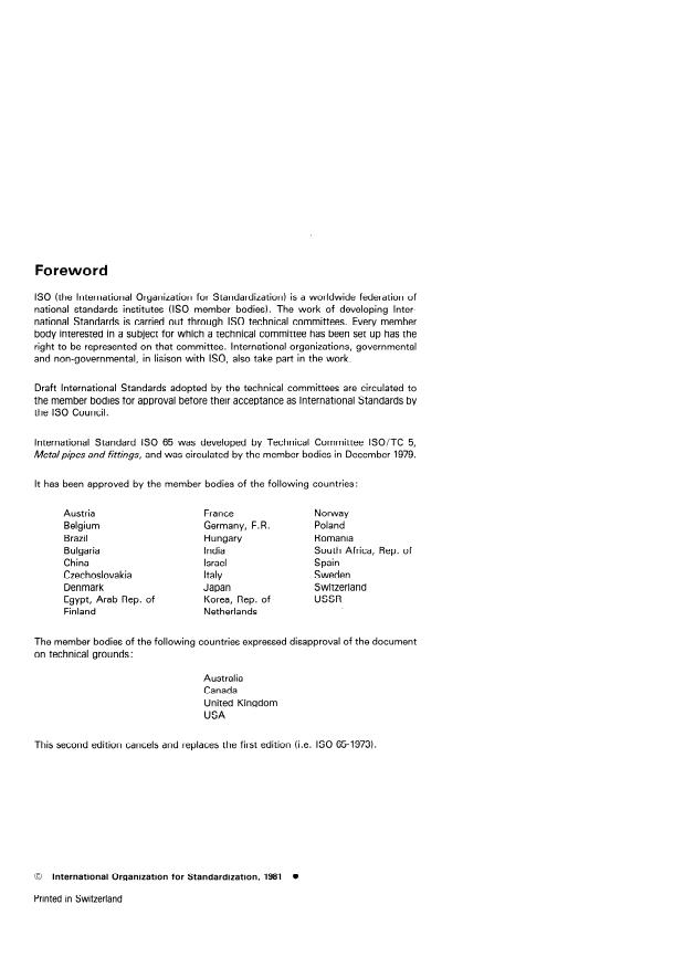 ISO 65:1981 ISO 65:1981 - Carbon steel tubes suitable for screwing in accordance with ISO 7-1 - Page 2 preview