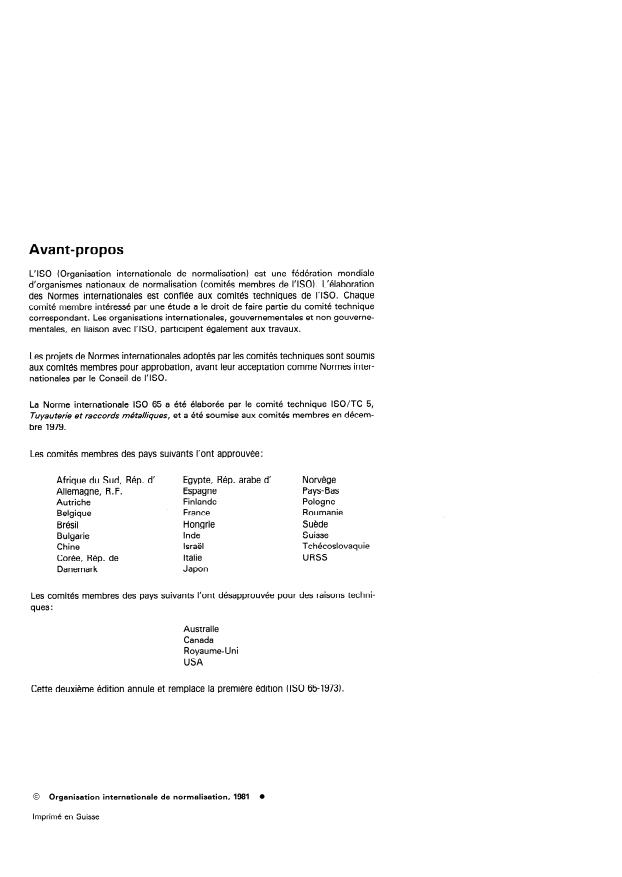 ISO 65:1981 ISO 65:1981 - Tubes en acier au carbone filetables selon ISO 7-1 - Page 2 preview