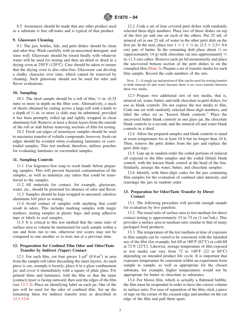 ASTM E1870-04 - Standard Test Method for Odor and Taste Transfer from Polymeric Packaging Film