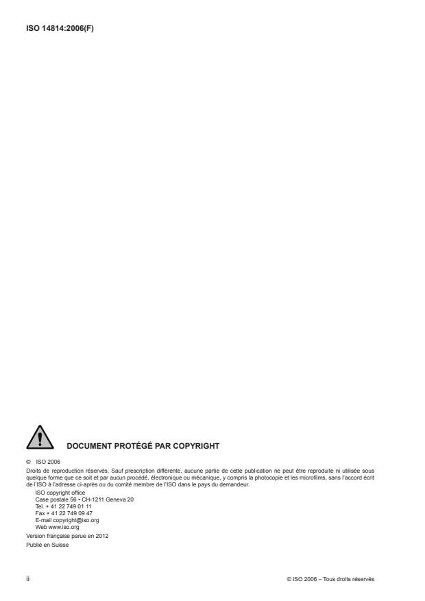 ISO 14814:2006 ISO 14814:2006 - Télématique du transport routier et de la circulation routiere -- Identification automatique des véhicules et des équipements -- Architecture de référence et terminologie - Page 2 preview