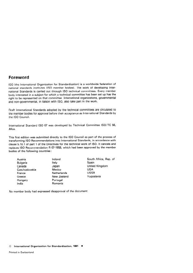 ISO 67:1981 ISO 67:1981 - Muscovite mica blocks, thins and films -- Grading by size - Page 2 preview