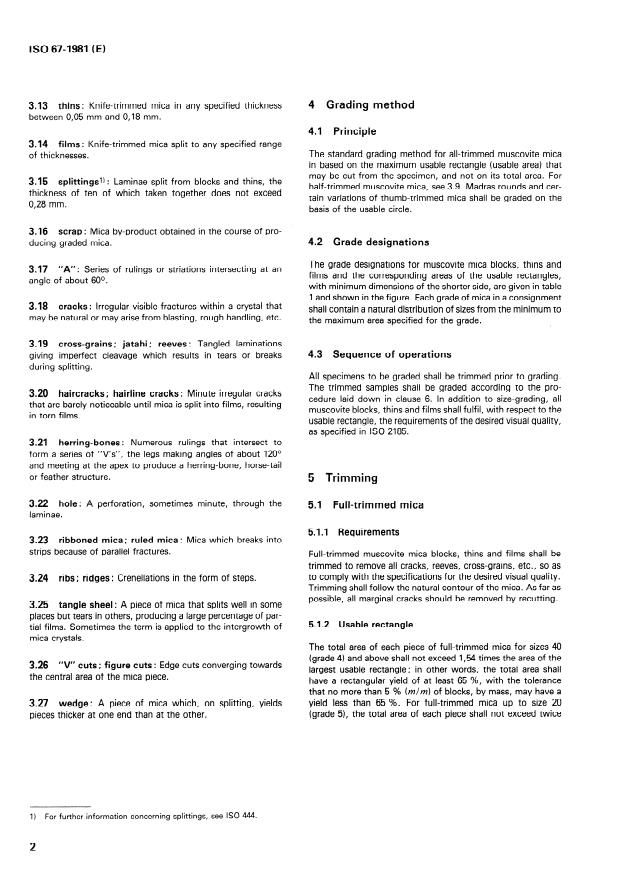 ISO 67:1981 ISO 67:1981 - Muscovite mica blocks, thins and films -- Grading by size - Page 4 preview