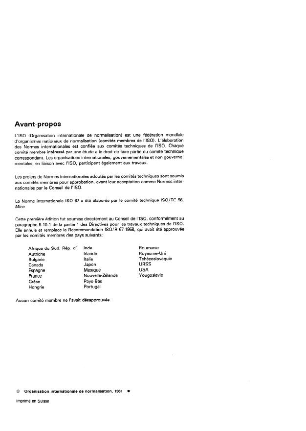ISO 67:1981 ISO 67:1981 - Mica muscovite en blocs, en feuilles minces et en lamelles -- Classification dimensionnelle par grades - Page 2 preview