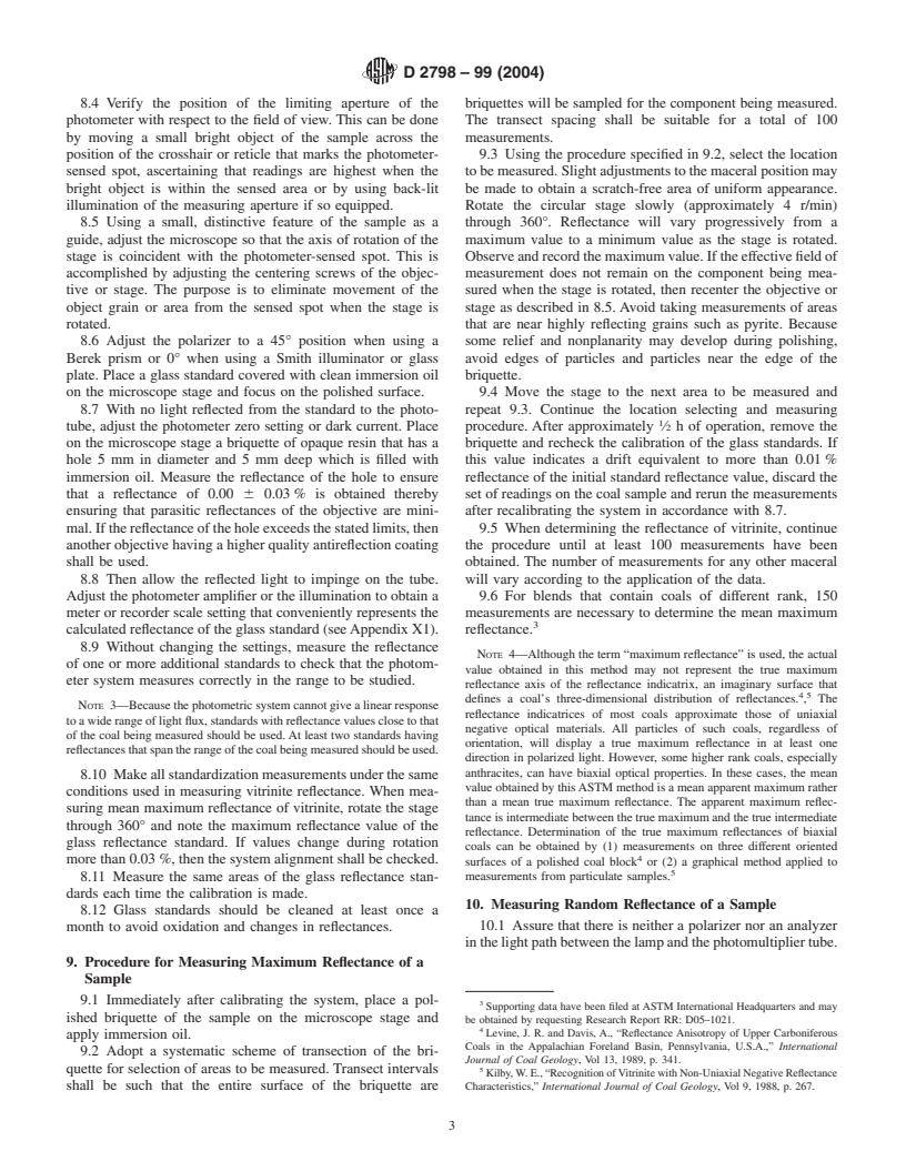 ASTM D2798-99(2004) - Standard Test Method for Microscopical Determination of the Reflectance of Vitrinite in a Polished Specimen of Coal