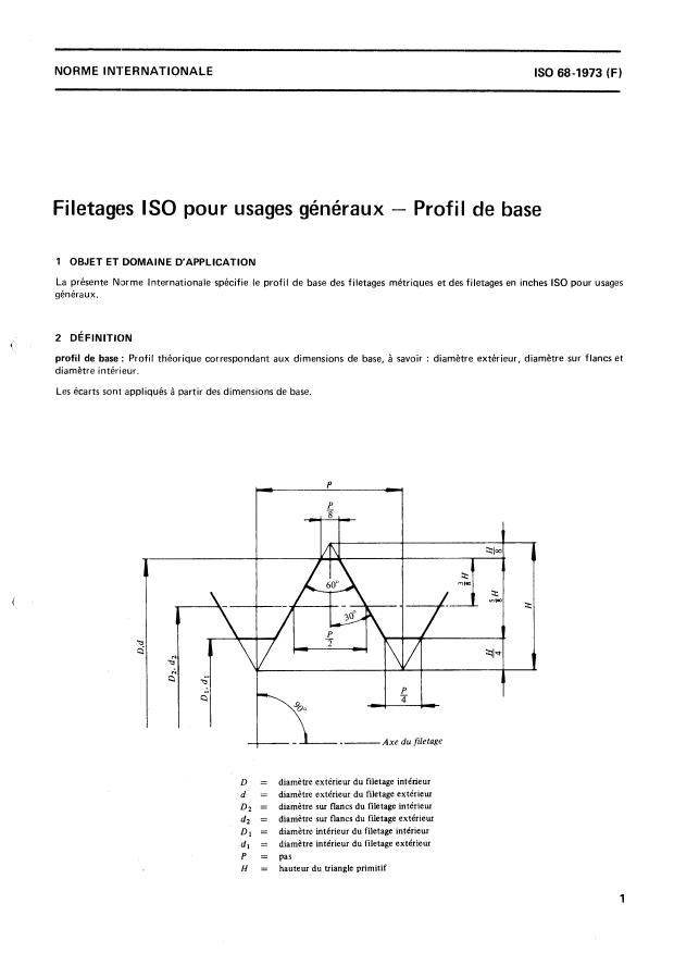 ISO 68:1973 - Filetages ISO pour usages généraux -- Profil de base