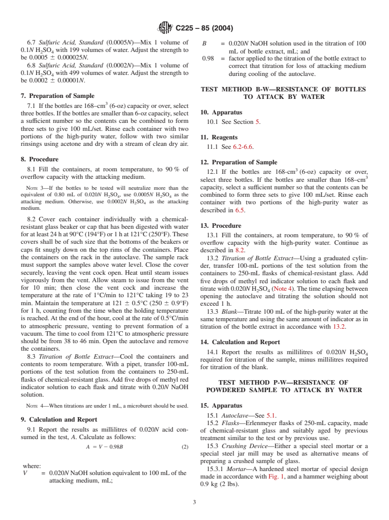 ASTM C225-85(2004) - Standard Test Methods for Resistance of Glass Containers to Chemical Attack