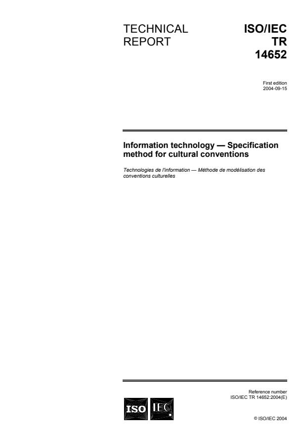 ISO/IEC TR 14652:2004 - Information technology -- Specification method for cultural conventions