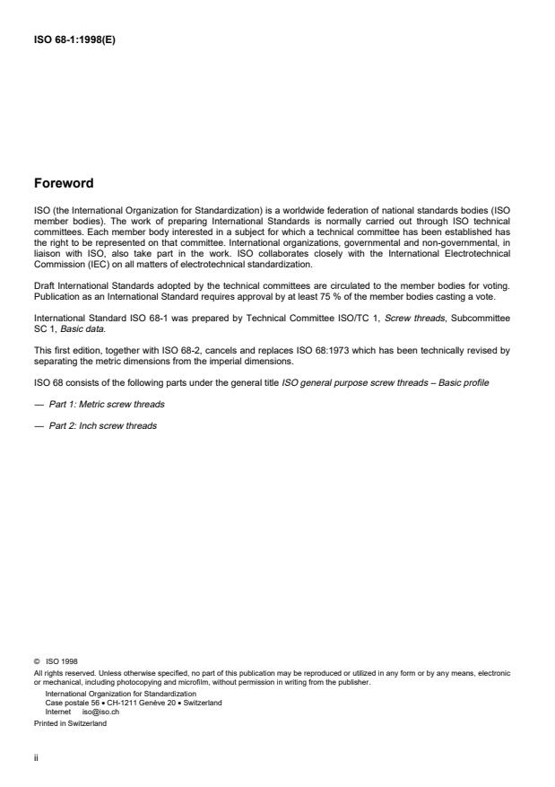 ISO 68-1:1998 ISO 68-1:1998 - ISO general purpose screw threads -- Basic profile - Page 2 preview