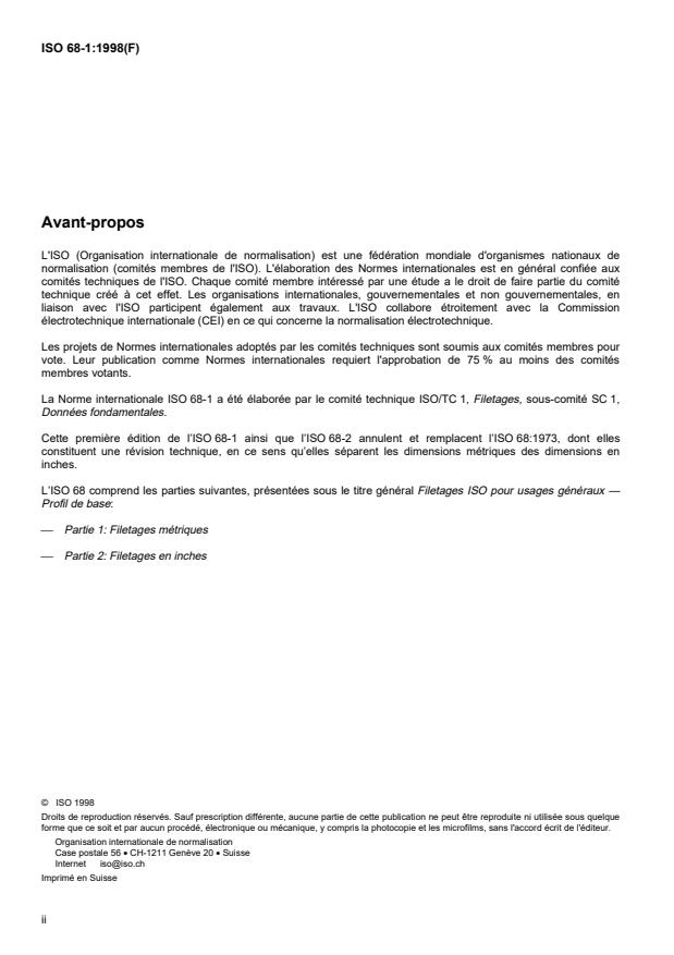 ISO 68-1:1998 ISO 68-1:1998 - Filetages ISO pour usages généraux -- Profil de base - Page 2 preview