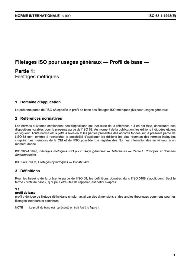 ISO 68-1:1998 - Filetages ISO pour usages généraux -- Profil de base