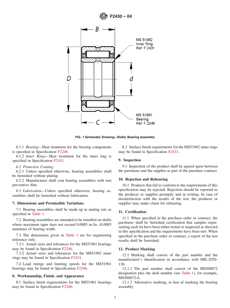 ASTM F2430-04 - Standard Specification for Bearing, Roller, Needle: Assembly (Thick Outer Race)