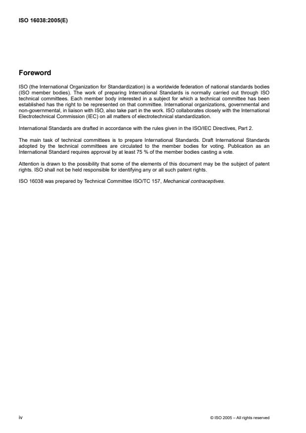 ISO 16038:2005 ISO 16038:2005 - Rubber condoms -- Guidance on the use of ISO 4074 in the quality management of natural rubber latex condoms - Page 4 preview