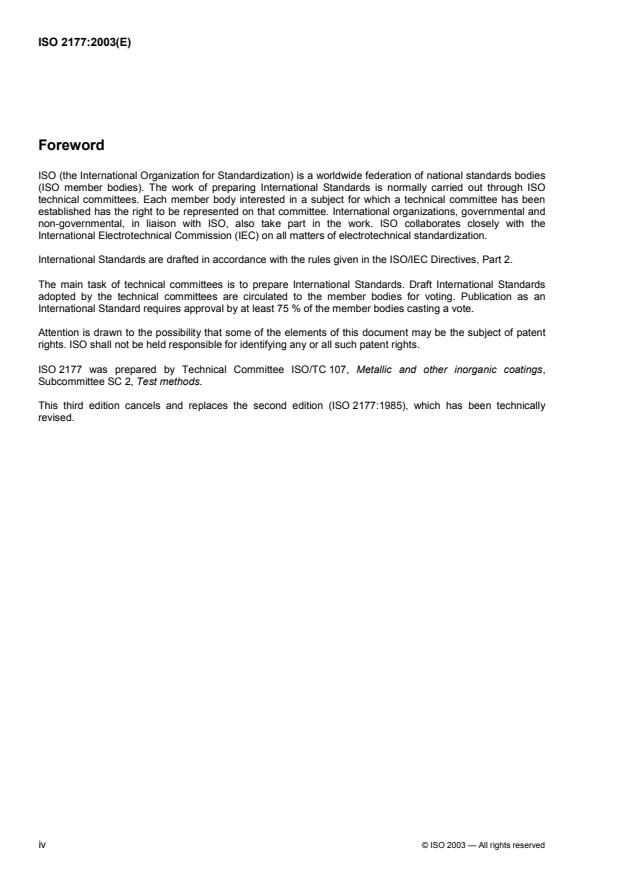 ISO 2177:2003 ISO 2177:2003 - Metallic coatings -- Measurement of coating thickness -- Coulometric method by anodic dissolution - Page 4 preview