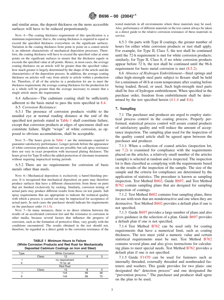 ASTM B696-00(2004)e1 - Standard Specification for Coatings of Cadmium Mechanically Deposited