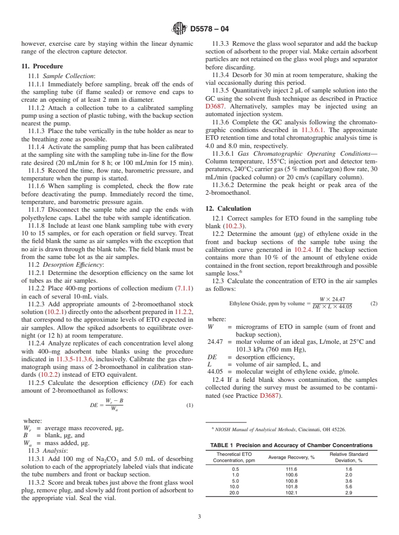 ASTM D5578-04 - Standard Test Method for Determination of Ethylene Oxide in Workplace Atmospheres (HBr Derivatization Method)