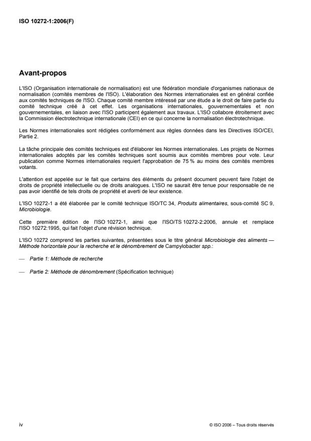 ISO 10272-1:2006 ISO 10272-1:2006 - Microbiologie des aliments -- Méthode horizontale pour la recherche et le dénombrement de Campylobacter spp. - Page 4 preview