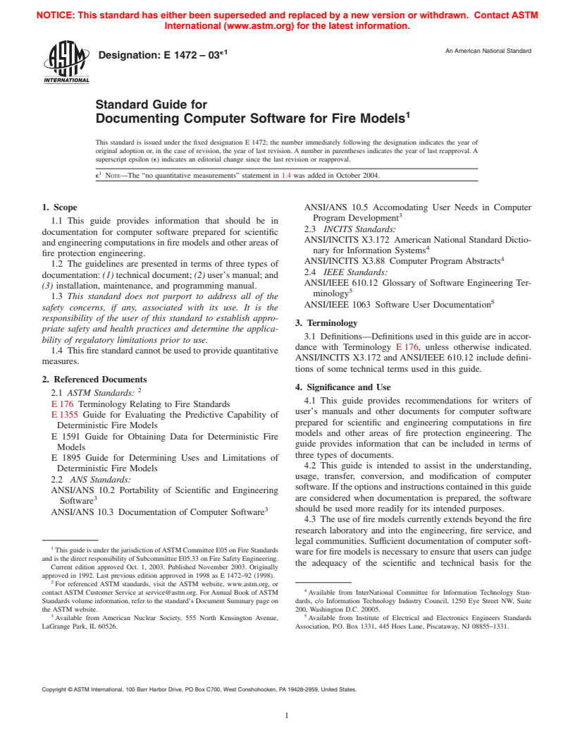 ASTM E1472-03e1 - Standard Guide for Documenting Computer Software for Fire Models