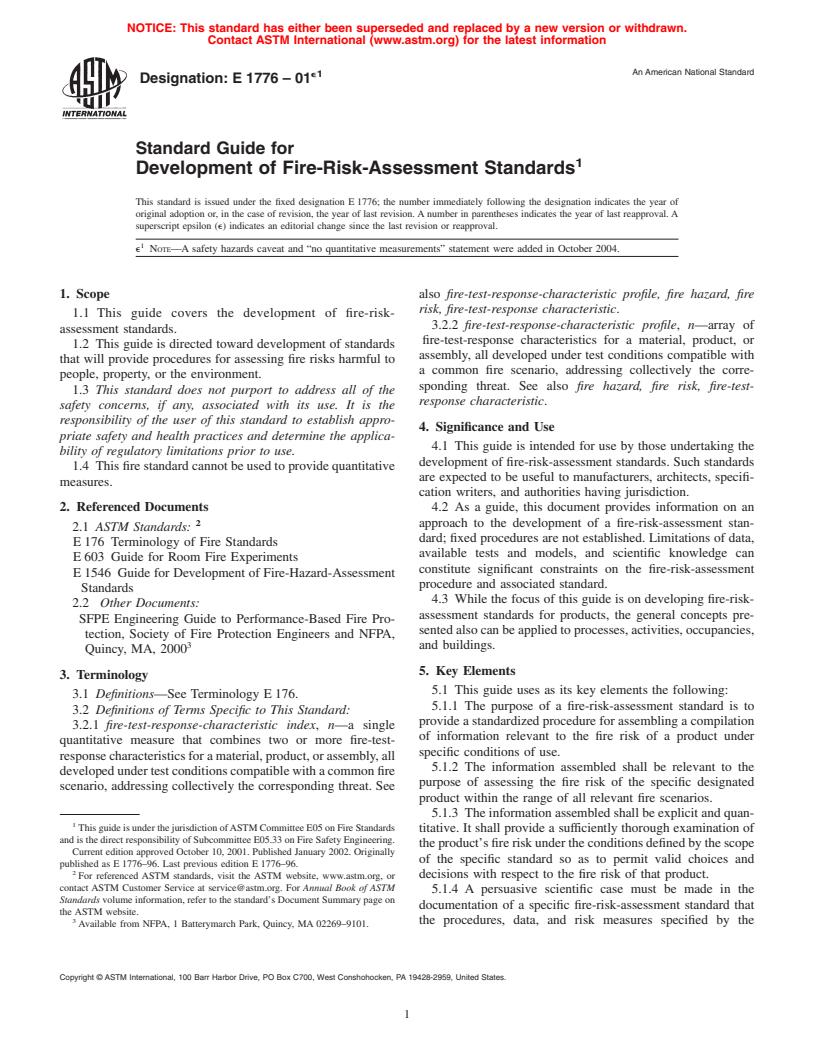 ASTM E1776-01e1 - Standard Guide for Development of Fire-Risk-Assessment Standards